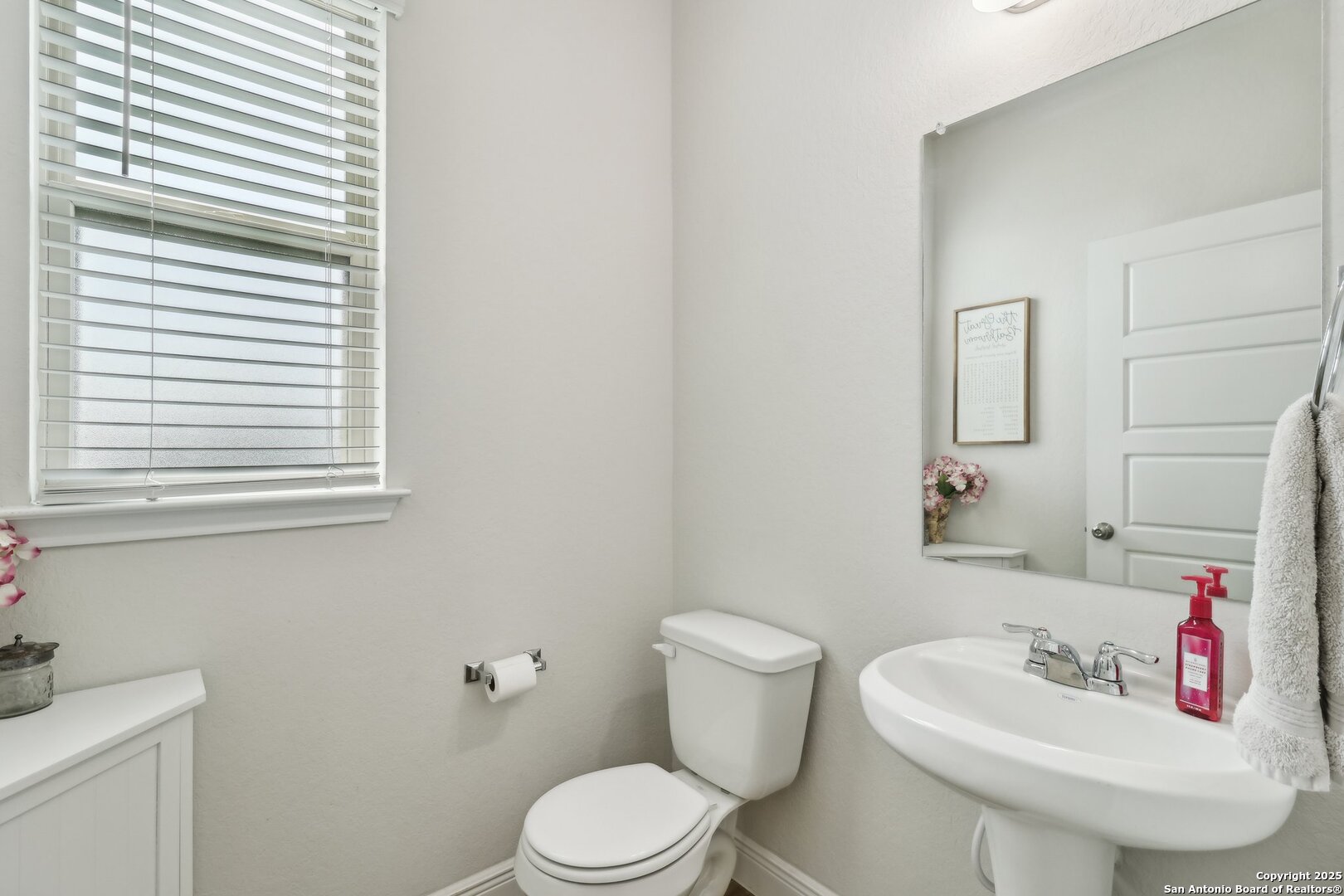 402 Devnet Cibolo, TX 78108 - Photo 14 of 32 a bathroom with a sink mirror and toilet
