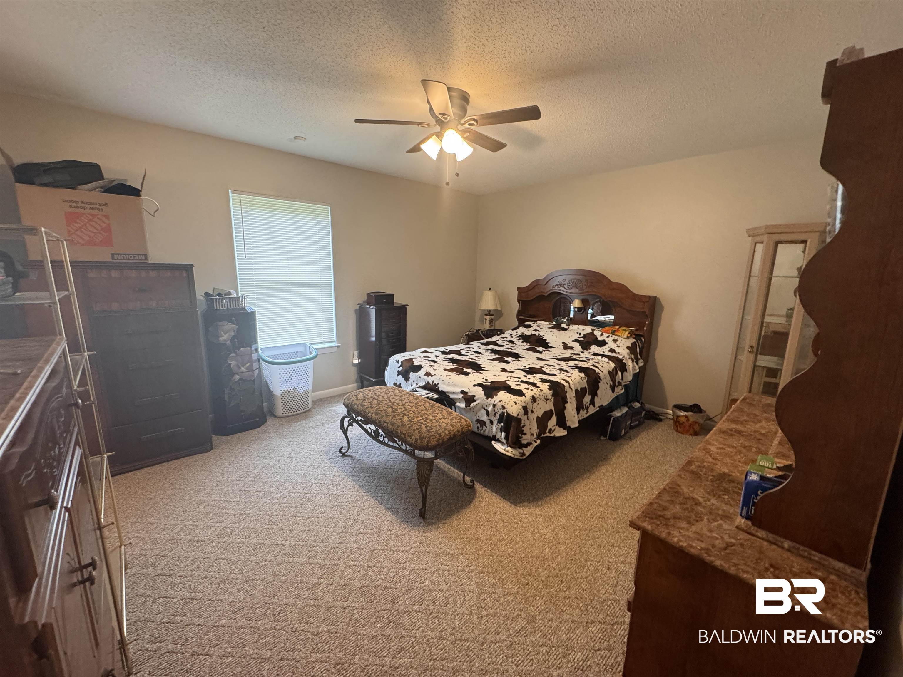 15148 Highland Circle Foley, AL 36535 - Photo 23 of 47 Bedroom featuring carpet, a textured ceiling, and ceiling fan