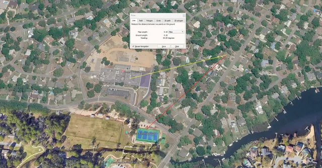 an aerial view of a swimming pool