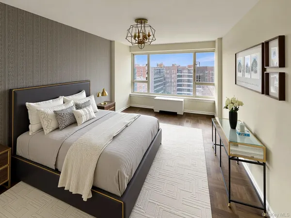 a bedroom with bed and window