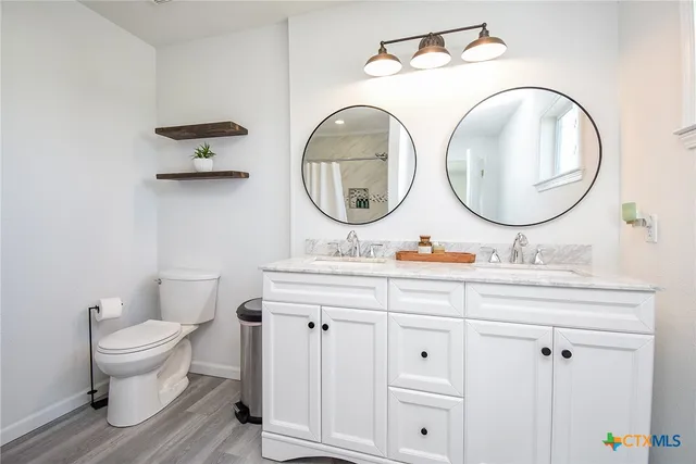a bathroom with a toilet a sink and a mirror