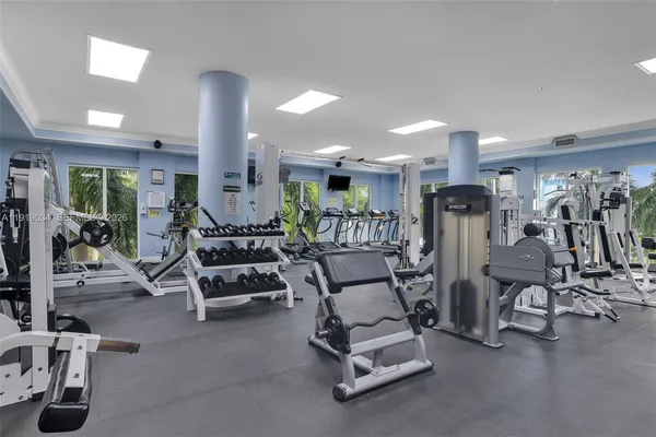 a view of a room with gym equipment
