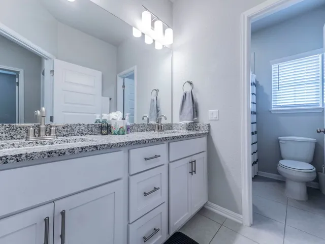 a bathroom with a toilet a sink and a shower curtain