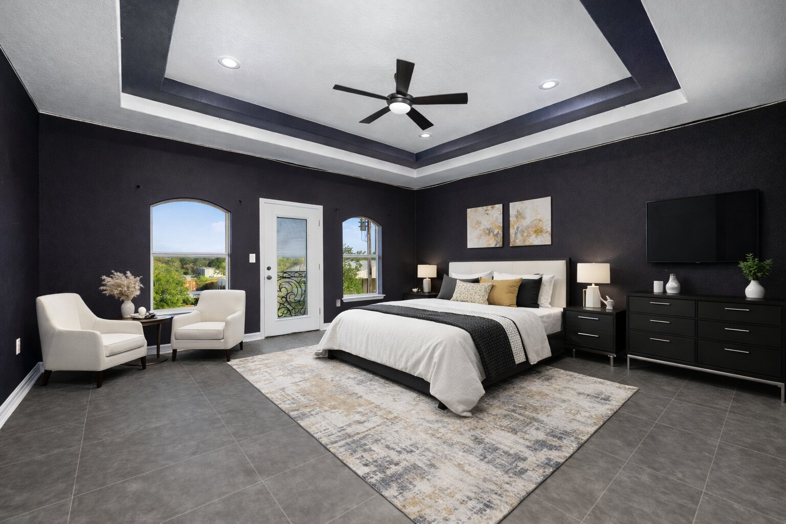 507 Rawhide Road Seguin, TX 78155 - Photo 32 of 40 Bedroom with a ceiling fan, access to outside, and recessed lighting