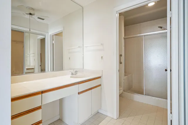 a view of a bathroom from the hallway