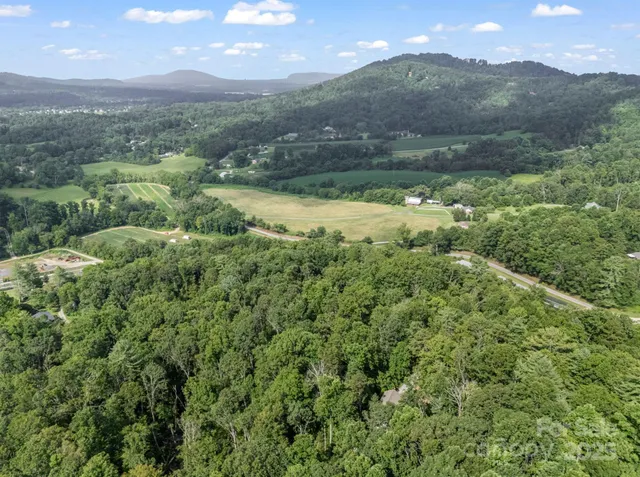 a view of a lush green hillside and a building