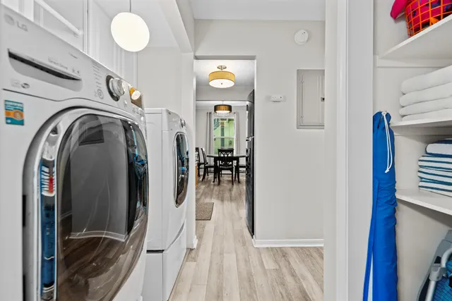 a view of swimming pool with seating space