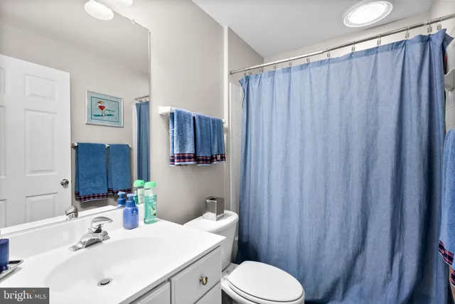 a bathroom with a sink a toilet and shower curtain