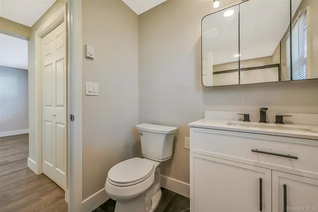 a bathroom with a toilet a sink and a mirror