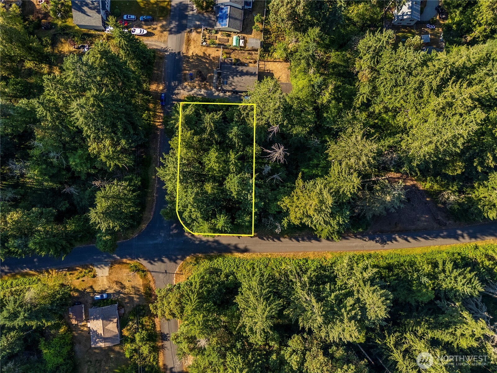 an aerial view of residential house with green space