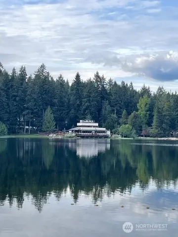 a view of a lake in middle of forest
