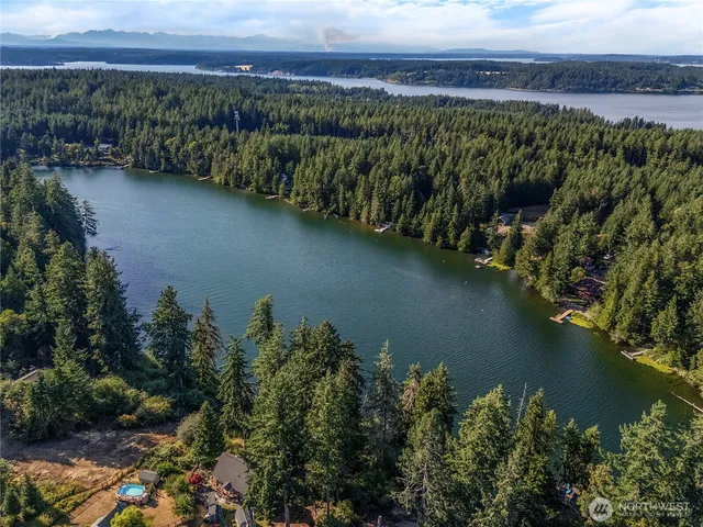 a view of a lake with a mountain in the background