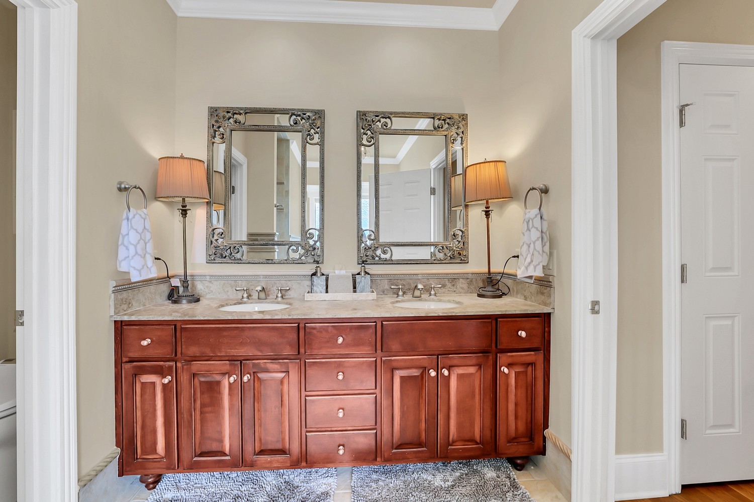 423 Ridgecrest Lane Lebanon, TN 37087 - Photo 28 of 65 a bathroom with a granite countertop sink and a mirror