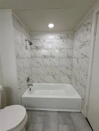 a bathroom with a toilet and a bathtub