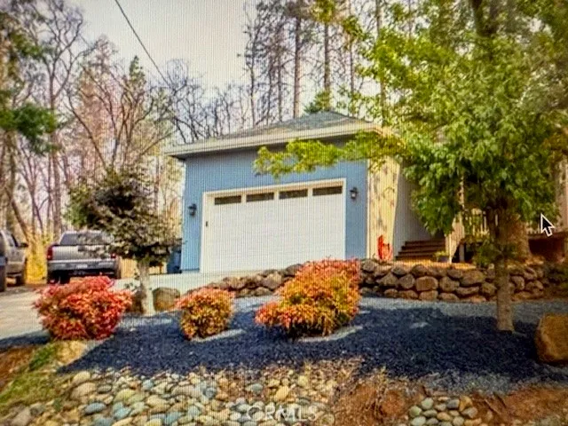 a outdoor space with blue trees
