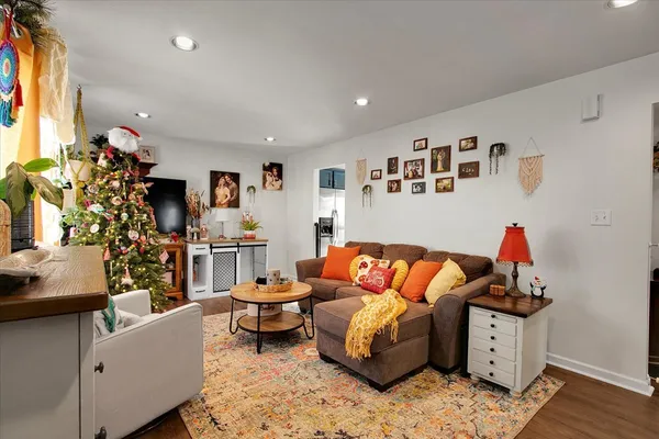 a living room with furniture and a couch