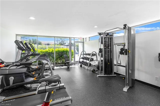 a view of a room with gym equipment