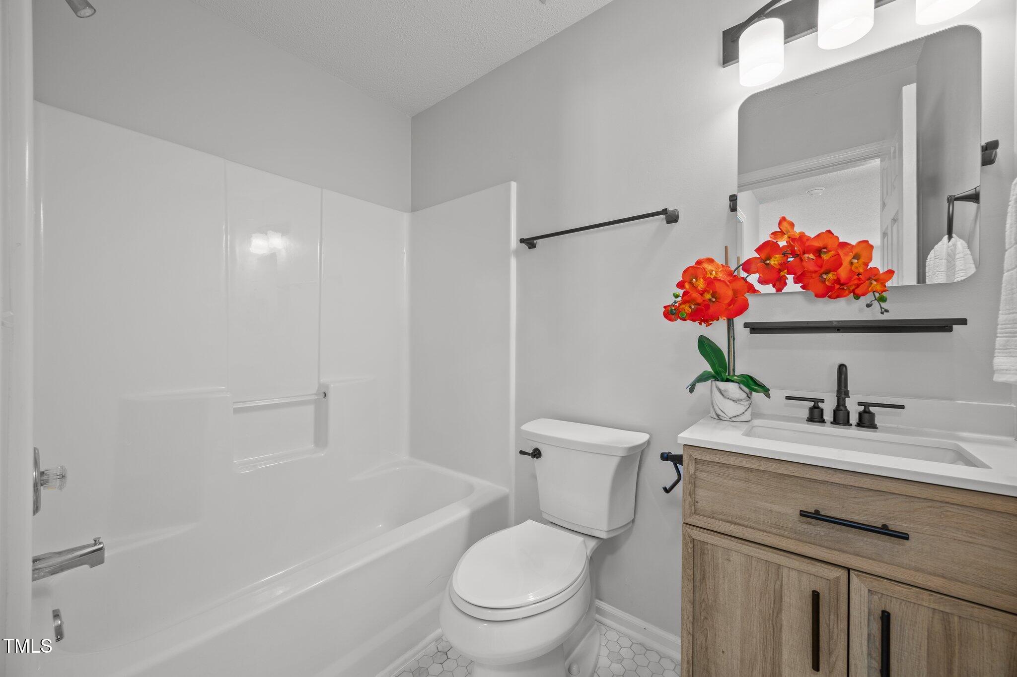5300 Roan Mountain Place Raleigh, NC 27613 - Photo 20 of 27 a bathroom with a sink vanity mirror and toilet