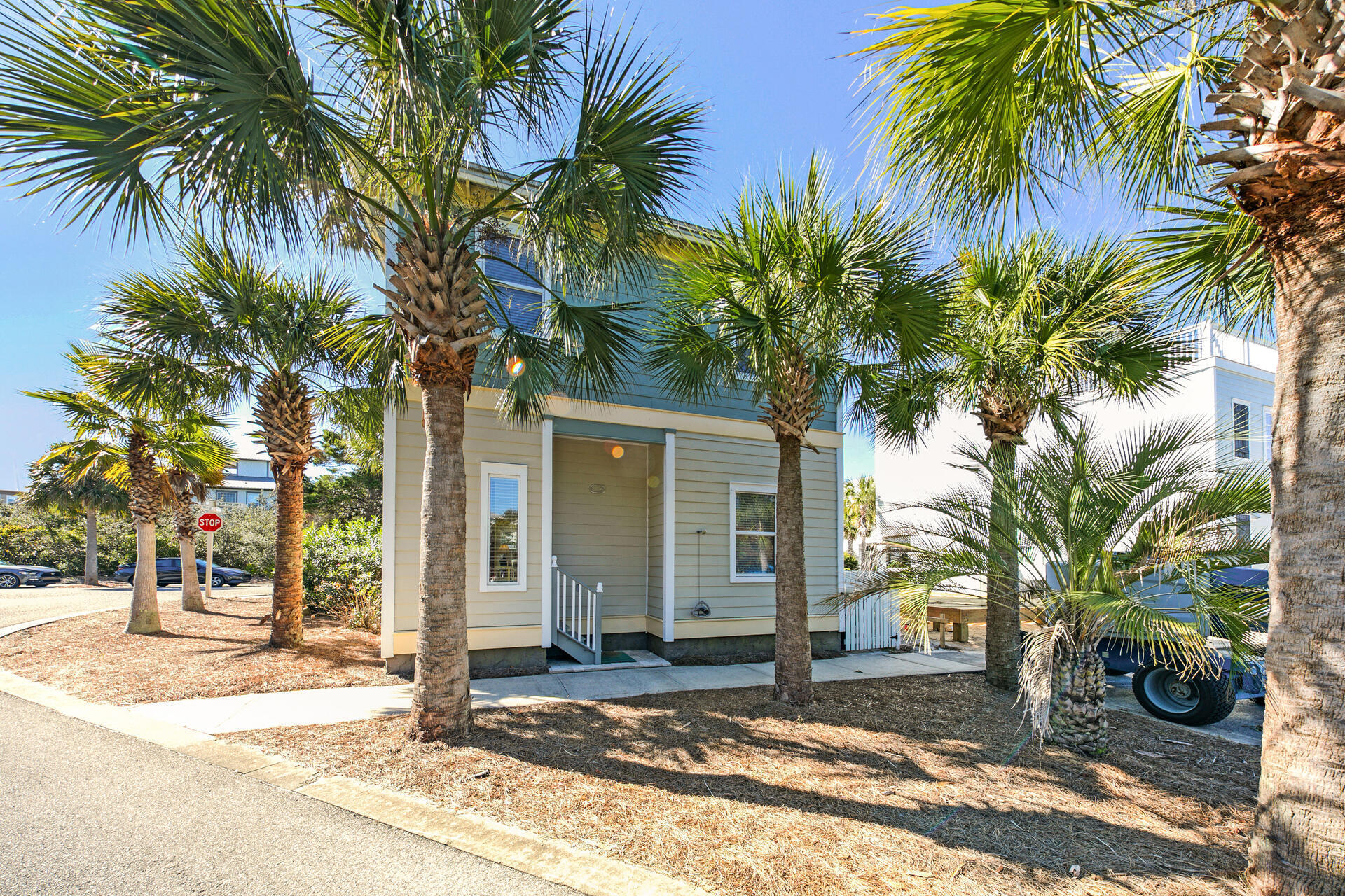 88 East Blue Crab Loop Panama City Beach, FL 32461 - Photo 35 of 55 a view of a house with a yard and palm trees