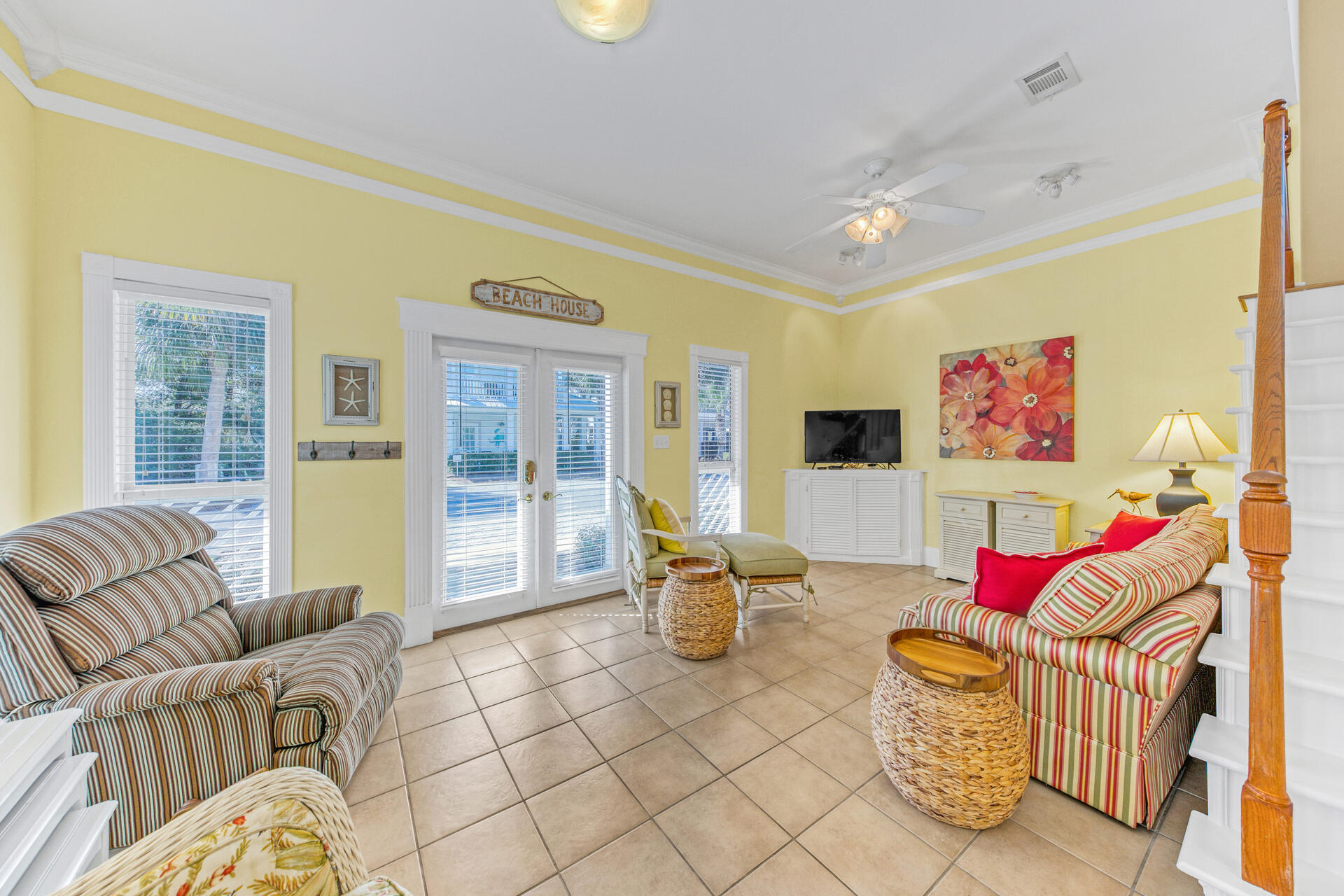 88 East Blue Crab Loop Panama City Beach, FL 32461 - Photo 10 of 55 a living room with furniture and a flat screen tv