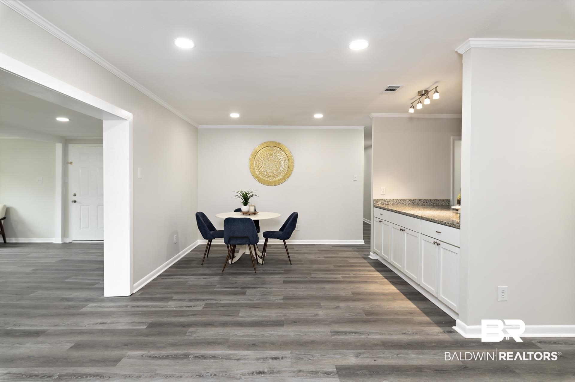 5922 Sunnyside Drive Mobile, AL 36619 - Photo 4 of 51 Dining area featuring recessed lighting, ornamental molding, dark wood finished floors, and baseboards