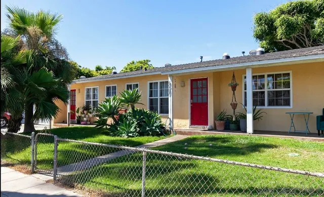 a view of a house with a yard and plants