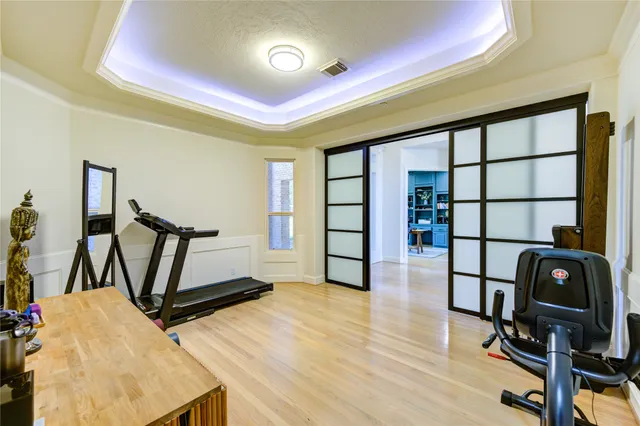 a view of a room with gym equipment
