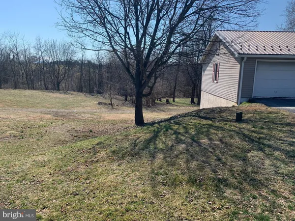 a view of a house with a yard and a large tree