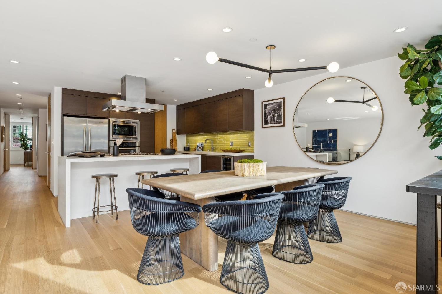 392 Eureka Street San Francisco, CA 94114 - Photo 22 of 74 a room with stainless steel appliances a dining table wooden floor and a kitchen view
