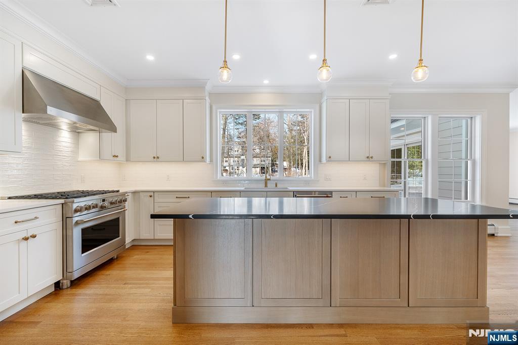 62 Colony Avenue Park Ridge, NJ 07656 - Photo 10 of 50 a kitchen with stainless steel appliances granite countertop a stove a sink and a microwave