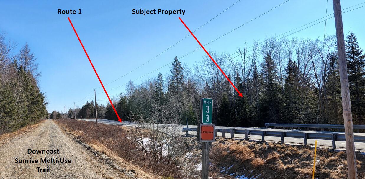 0 Route 1 Rt 1 Harrington Me 04643 Rt 1, Unit RT Harrington, ME 04643 - Photo 1 of 13 Photo with trail and subject property