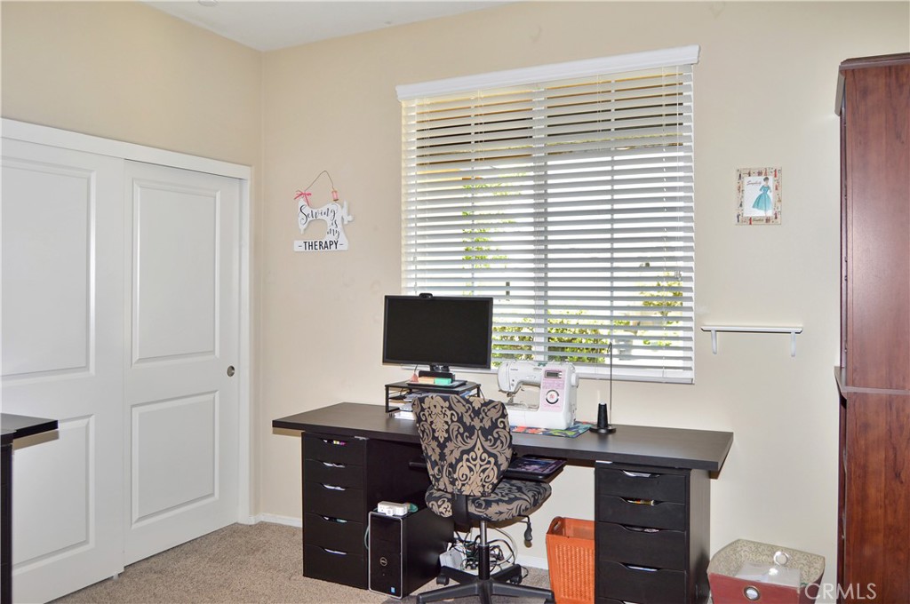 166 Fox Lane Calimesa, CA 92320 - Photo 56 of 76 4th Bedroom - Used as Office/Sewing Room - with Ceiling Fan and Cozy Carpet