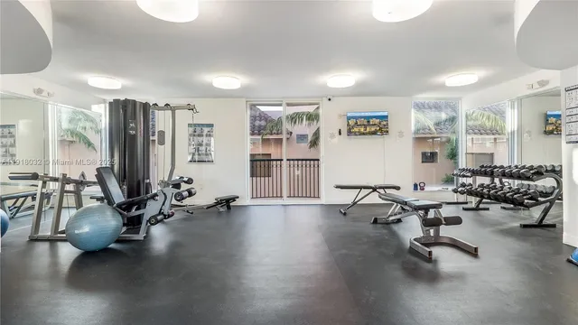 a view of a room with gym equipment