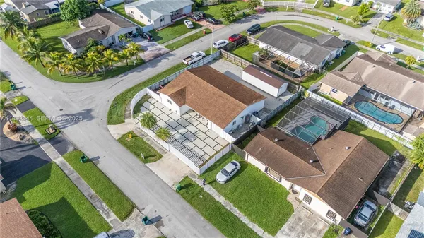 an aerial view of a house