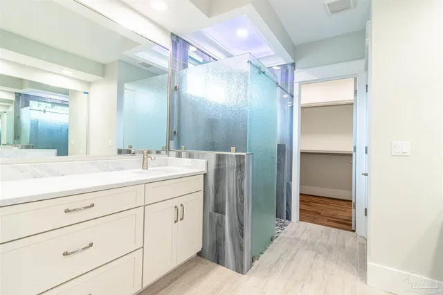 a bathroom with a shower