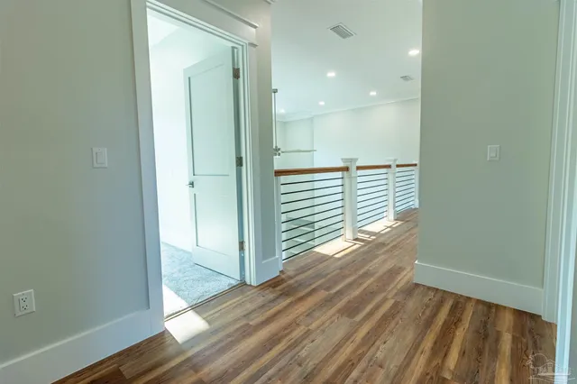 a view of a room with a large window