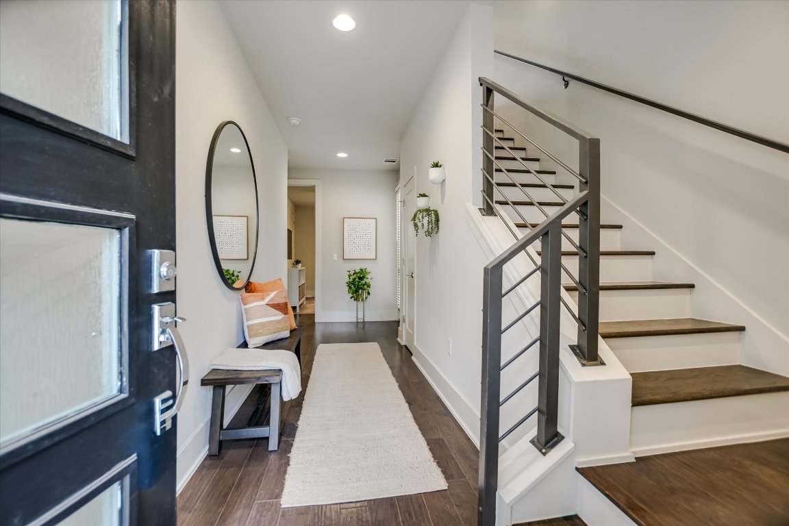 5212 Pink Poppy Pass, Unit 20 Austin, TX 78735 - Photo 2 of 24 Entrance foyer with stairs, recessed lighting, and dark wood-type flooring