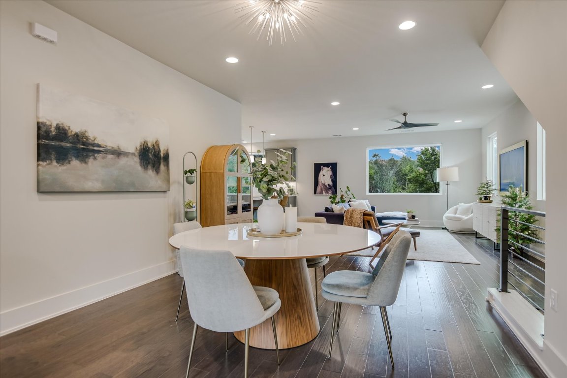 5212 Pink Poppy Pass, Unit 20 Austin, TX 78735 - Photo 7 of 24 Dining area with dark wood-style flooring, recessed lighting, and a ceiling fan