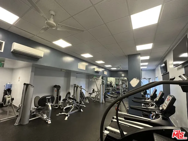 a view of a room with gym equipment