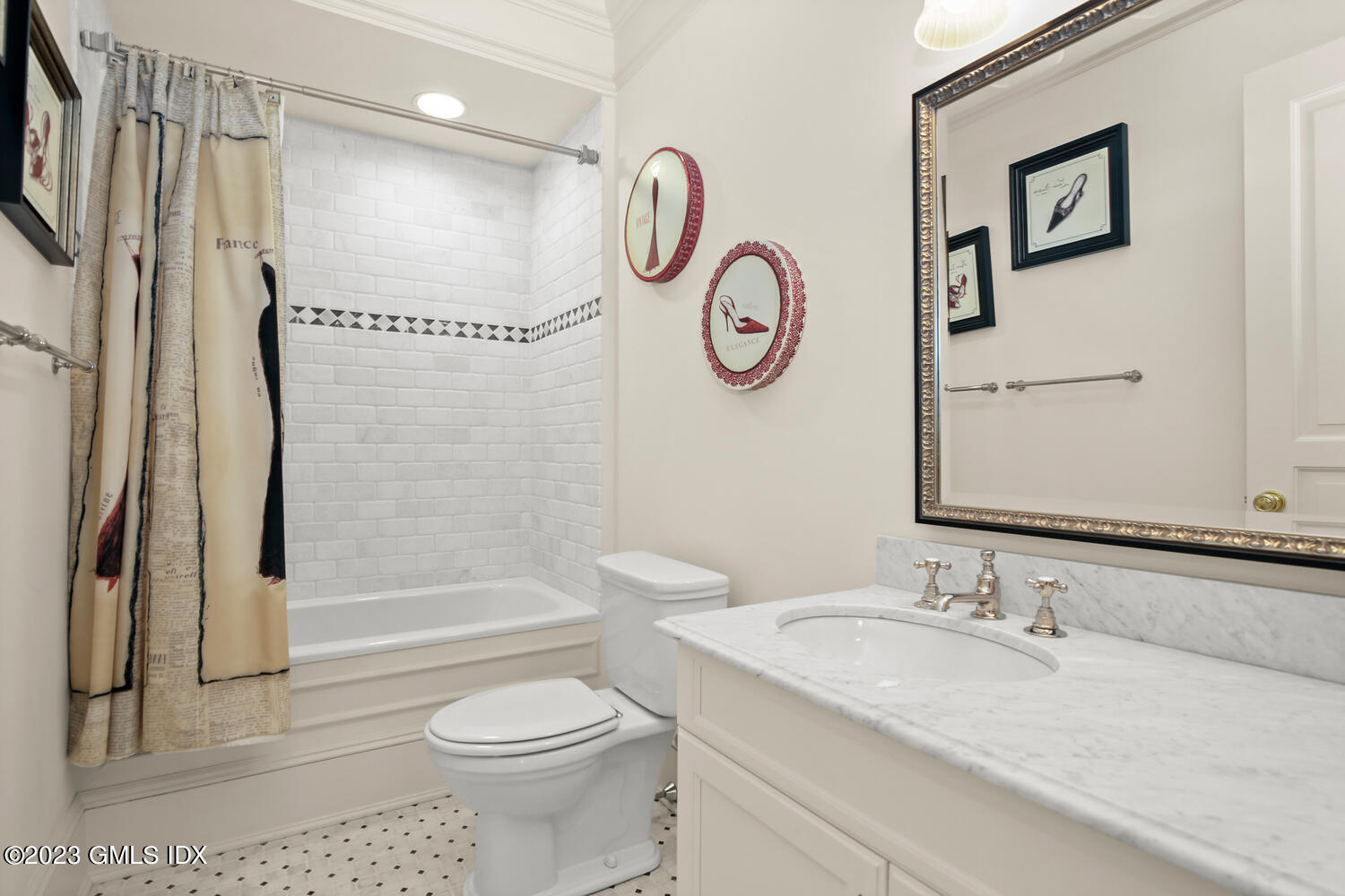 100 East Elm Street, Unit 1 Greenwich, CT 06830 - Photo 17 of 27 a bathroom with a granite countertop sink toilet and shower