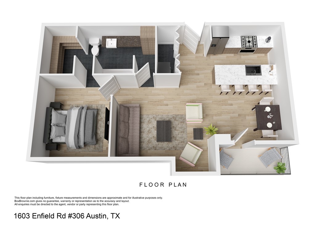 1603 Enfield Road, Unit 306 Austin, TX 78703 - Photo 16 of 16 3D Floorplan. Dining Area could also be WFH space depending on your needs.