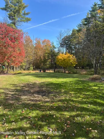 a view of a field with an trees