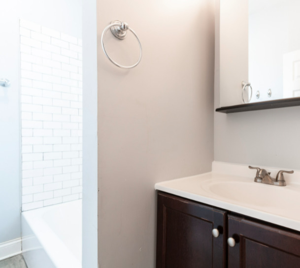 3614 West George Street, Unit 1R Chicago, IL 60618 - Photo 3 of 12 a bathroom with a sink vanity and a mirror