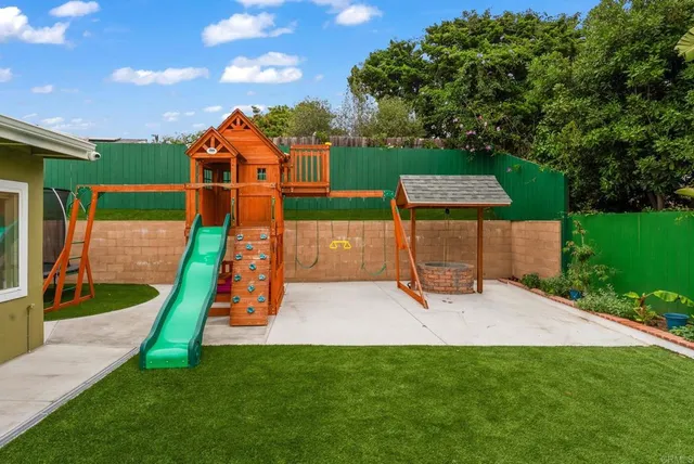 a view of a park with slide