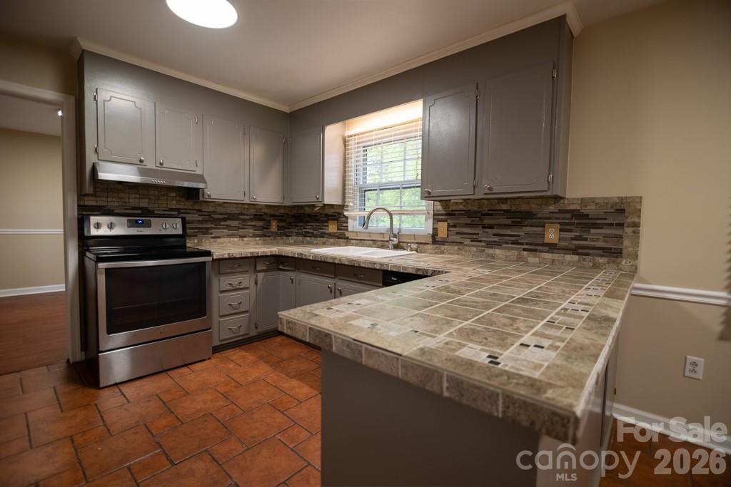 2232 Lawton Bluff Road Charlotte, NC 28226 - Photo 24 of 42 a kitchen with a stove a sink and a microwave
