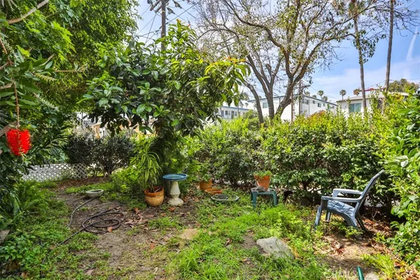 a backyard of a house with lots of green space and a fountain