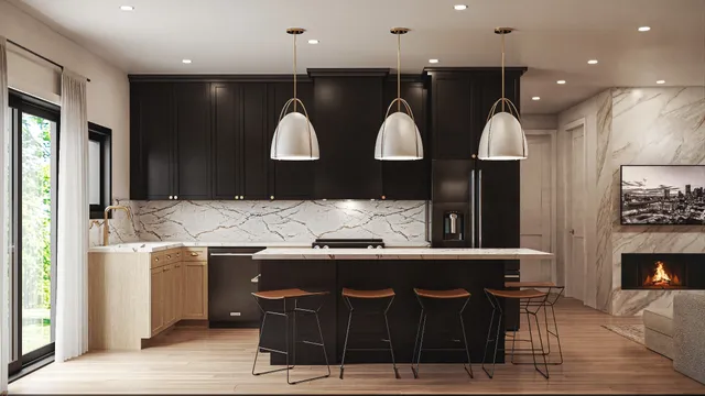 a kitchen with a sink and cabinets