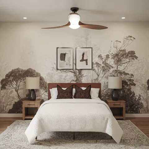 a bedroom with a bed and window