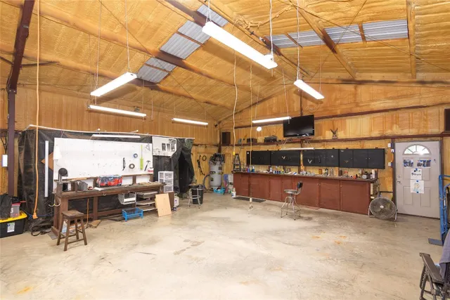 a view of a storage room with furniture