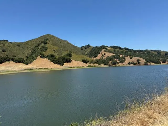 a view of a lake with a mountain in the background